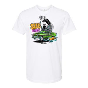 Iron and Steele Lowbrow Series - "SLED BUNDY" White T-Shirt